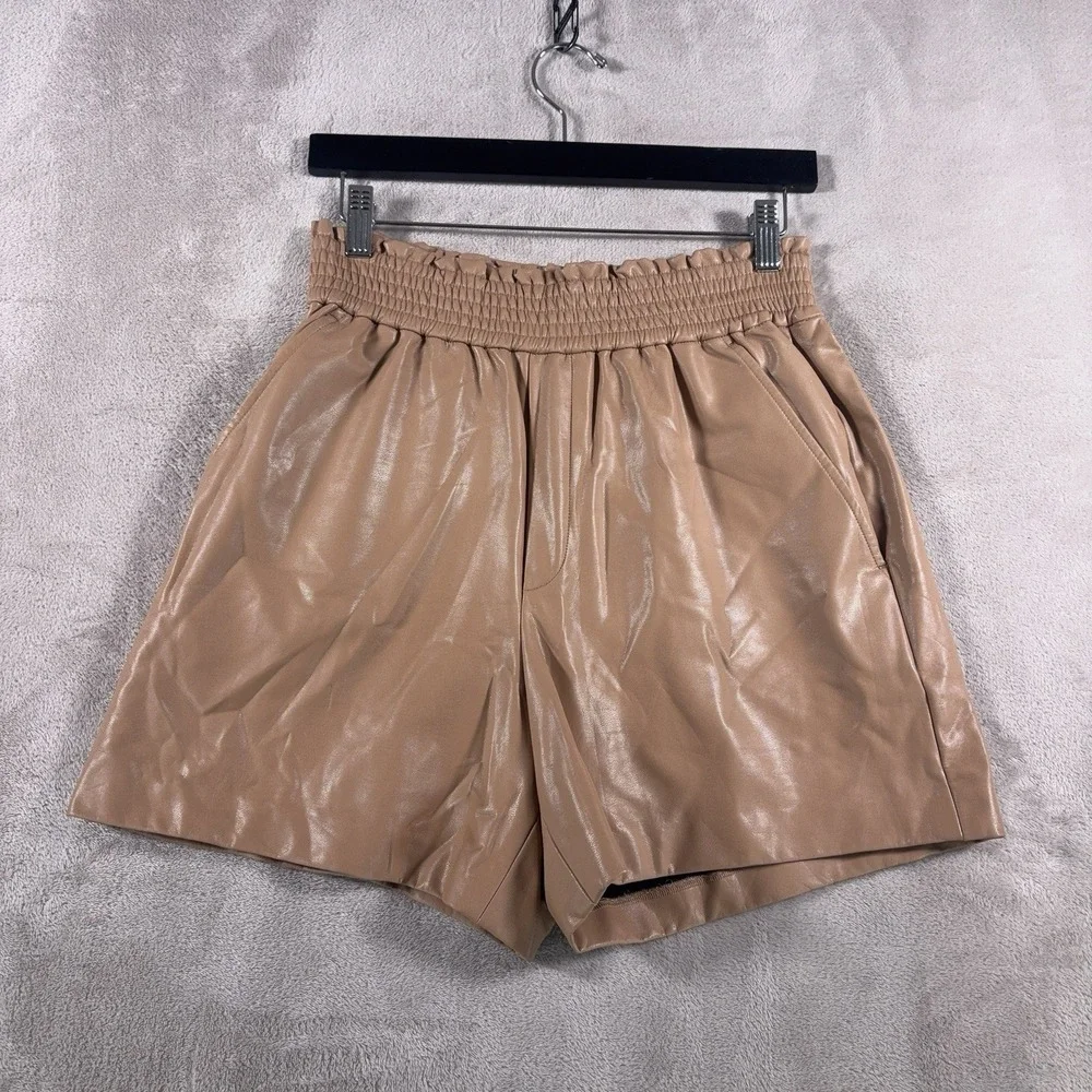 A.L.C. Kaleb Vegan Leather Shorts Womens Small Tan High Rise Pull On Paper Bag